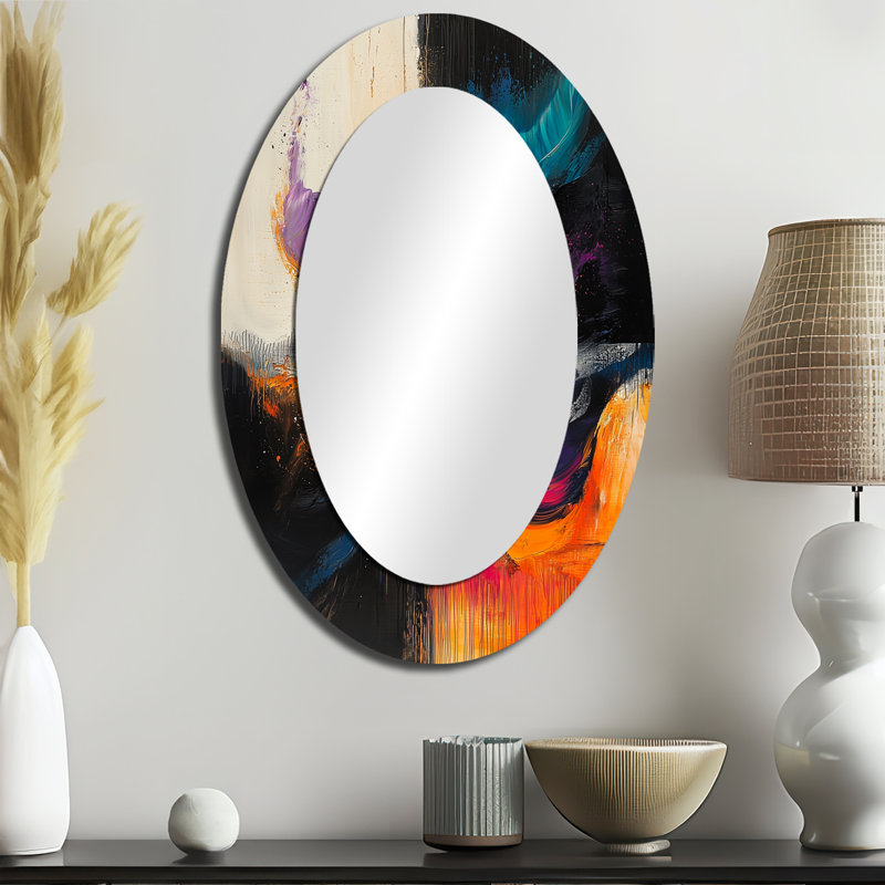Abstract Black Maelstrom Of Elegance - Abstract Oval Decorative Mirror On Metal, 36" x 24"