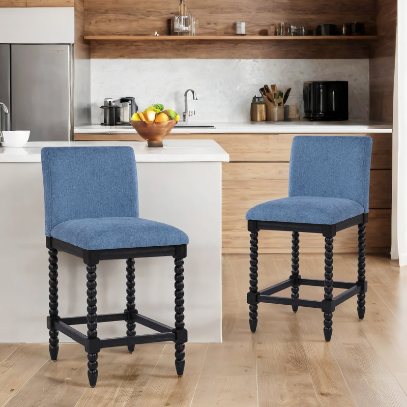 Tabouret de comptoir Tamami, Blanc, Bleu, 4