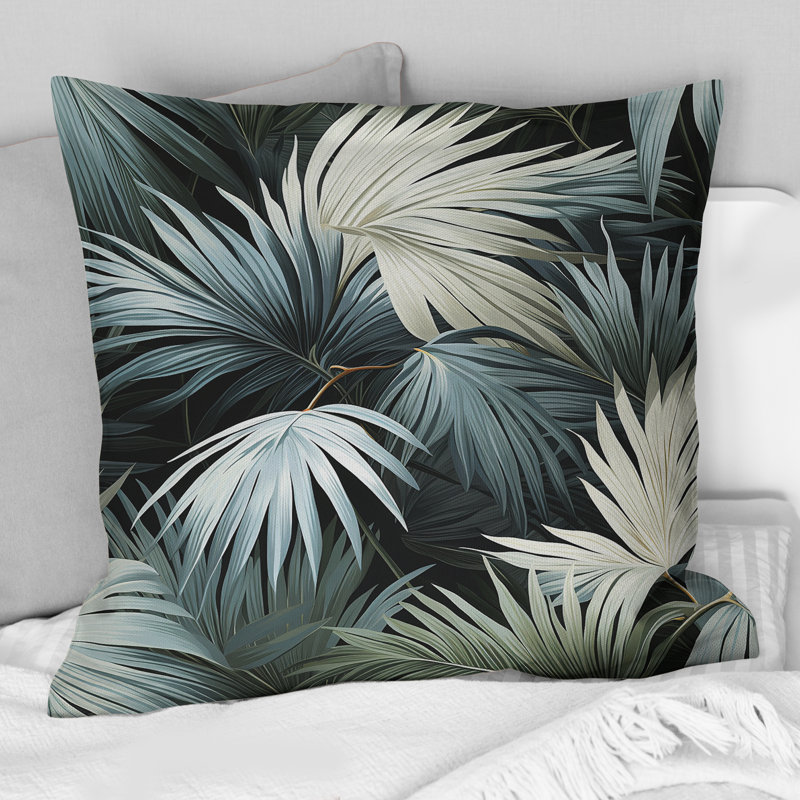 Coussin décoratif en polyester monochrome à motif tropical I - Floral, H 16 po x l 16 po