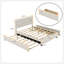 Grand lit plateforme tapissier avec lit gigogne simple et deux tiroirs, beige