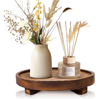 Round Wooden Decorative Tray - Rustic Wood Soap Tray For Kitchen And Bathroom Counter Organizer, Farmhouse Kitchen Decor Wooden Riser For Soap Dish, Perfume, Candle, Potted