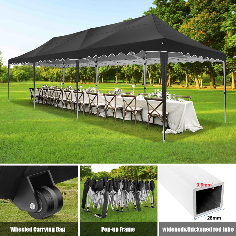 10x30 Pop Up Canopy Tent with 8 Sidewalls,Wave Eave Heavy Duty Canopy Tent , Black