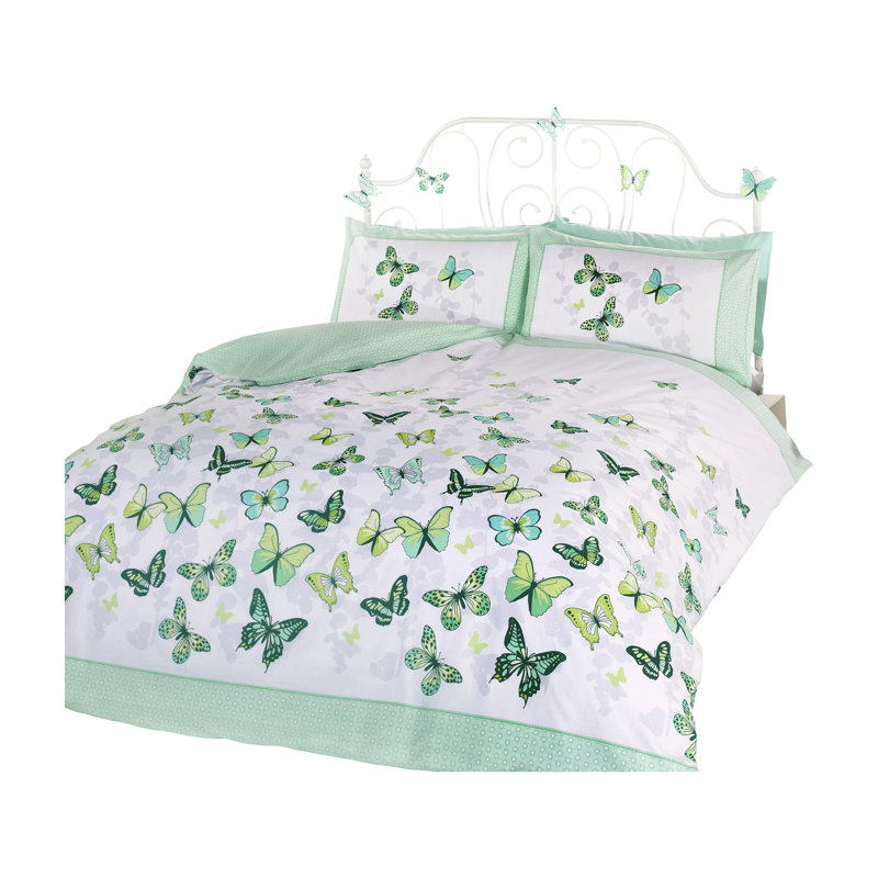 Hudspeth Duvet Cover Set with Pillowcases Included, White/Green, Kingsize - 2 Standard Pillowcases