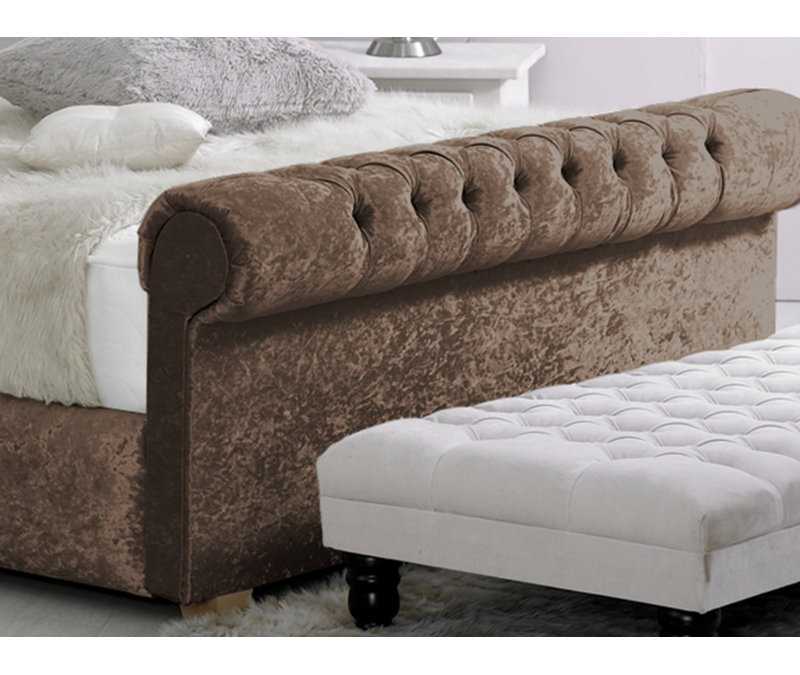 Coraline Upholstered Bed, Single (3'), Truffle Crush Velvet