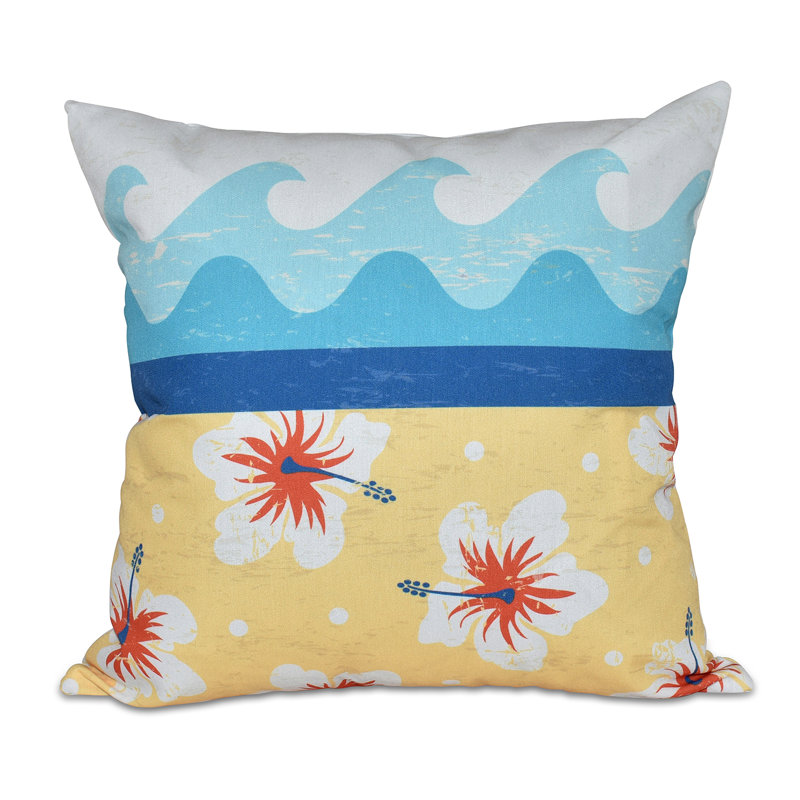 Surf, Sand, & Sea Floral Reversible Throw Pillow, 16" H x 16" W, Yellow