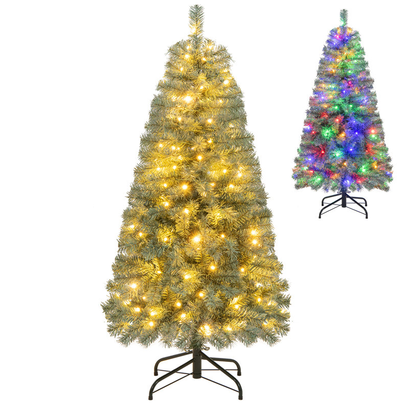 Pre-lit Artificial Christmas Tree Hinged Pencil Xmas Tree with Branch Tips, 4.5'
