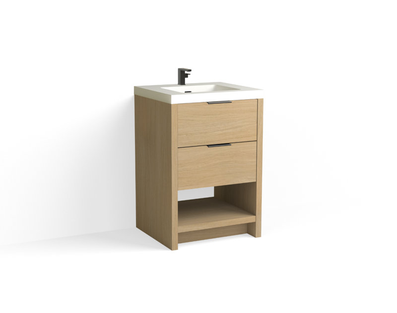 Vue 24" W Freestanding Single Bathroom Vanity, Glossy White/Single, Matte Black, Biondo