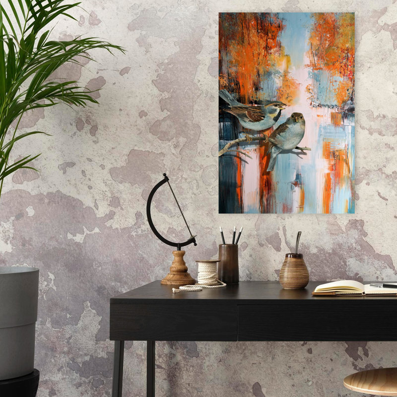 Oiseaux au lac, art moderne classique, faune, H 24 po x l 16 po