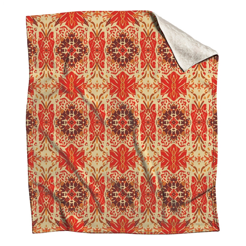 Couvertures à motif damassé rouge et beige, L 60 po x H 80 po