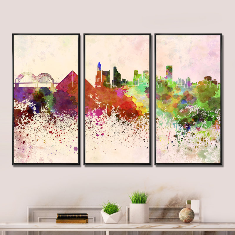 «Memphis Skyline - Cityscape», ensemble d'art mural sur toile encadré, H 28 po x l 36 po, Noir, noir, noir, noir