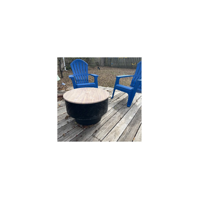 Darek Outdoor Fire Pit Table with Grill & Lid - Oak/Black, 17" H x 26" W x 26" D