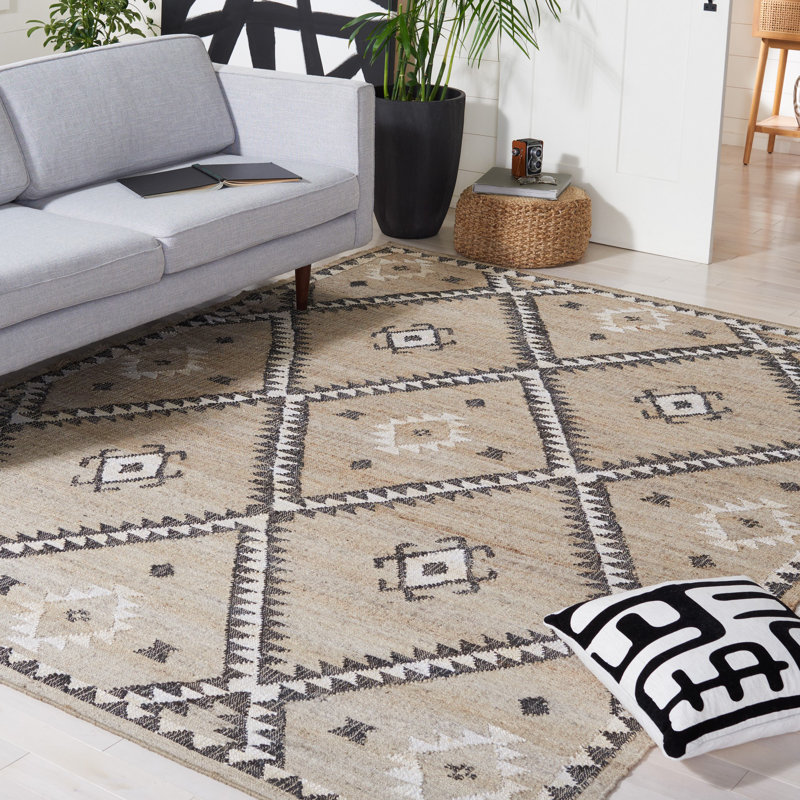 Mabrey Southwestern Handmade Flatweave Jute Area Rug in Gray/Black, Rectangle 8' x 10'