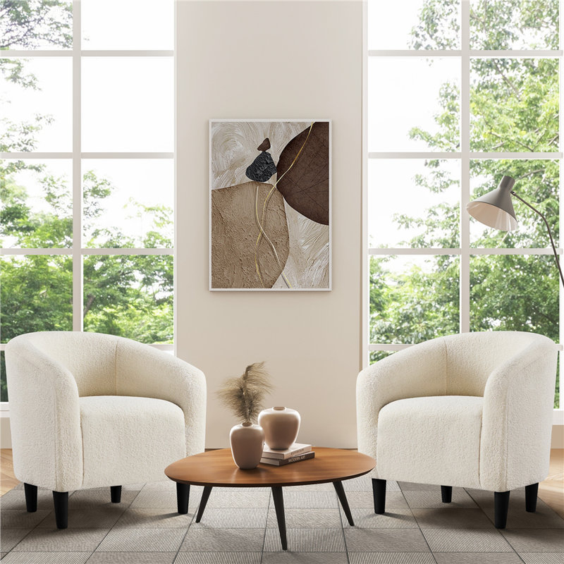 Fauteuil tonneau rembourré moderne et minimaliste de 65 cm de large, Ivoire ivoire