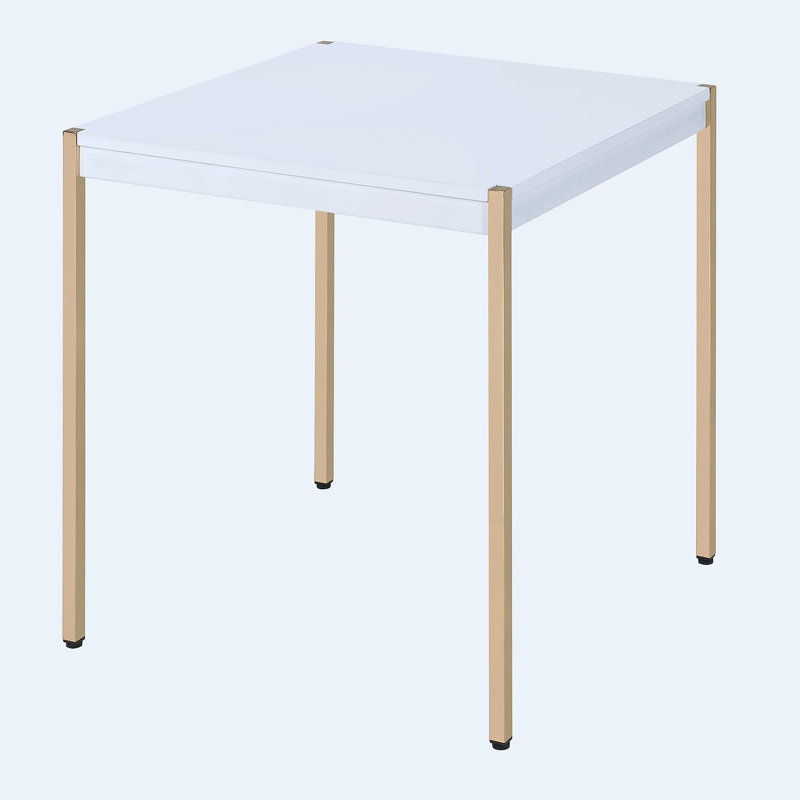 White and gold square side table