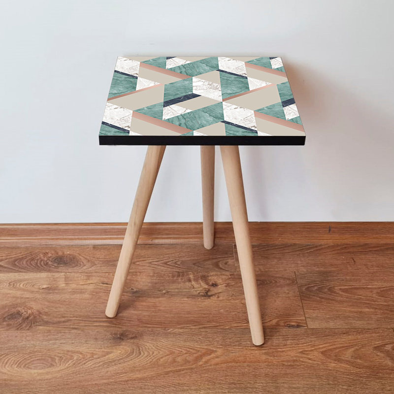 Table d'appoint moderne avec pieds en bois de hêtre, 13,8 x 16,5 x 13,8 pouces | 100% panneau de fibres à densité moyenne avec une épaisseur de 0,7 pouce | Conception géométrique, parfaite pour le salon et la chambre à coucher | Décoration de meuble élégante et fonctionnelle