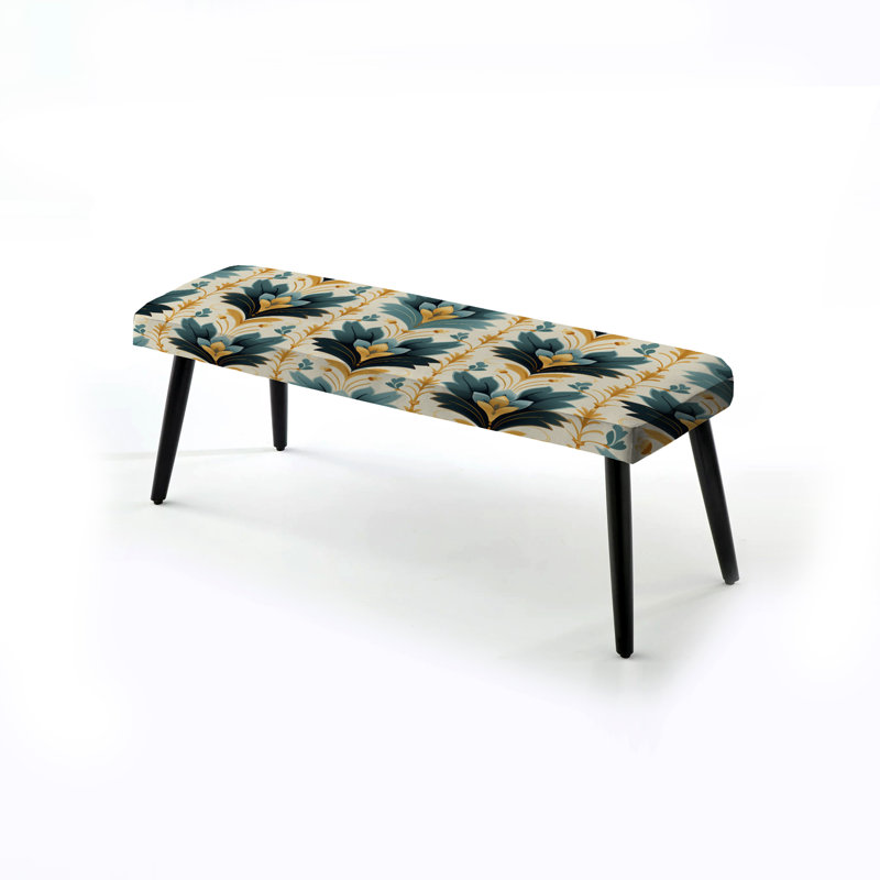 Victorian Elegance Emerald Chevron Pattern - Chevron Upholstered Black Bench
