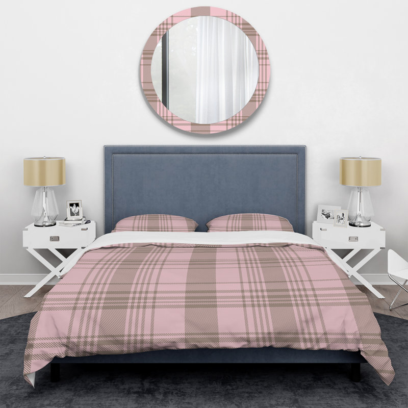 Tartan à carreaux roses I - ensemble de housse de couette abstrait - microfibre de polyester