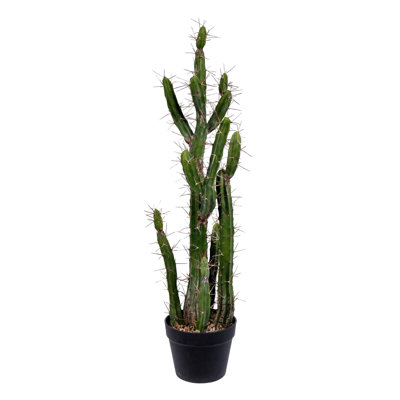 Artificial Green Cactus, Black Plastic Planters Pot