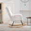 Chaise berçante d'allaitement moderne - Fauteuil oscillant rembourré avec dossier haut et poche latérale pour la chambre de bébé, l'allaitement, le salon, le blanc beige
