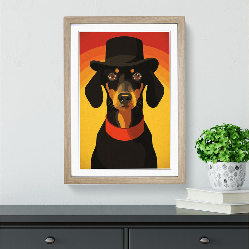 Dachshund Minimalism - Framed Print, 64cm H x 46cm W x 2cm D, Oak