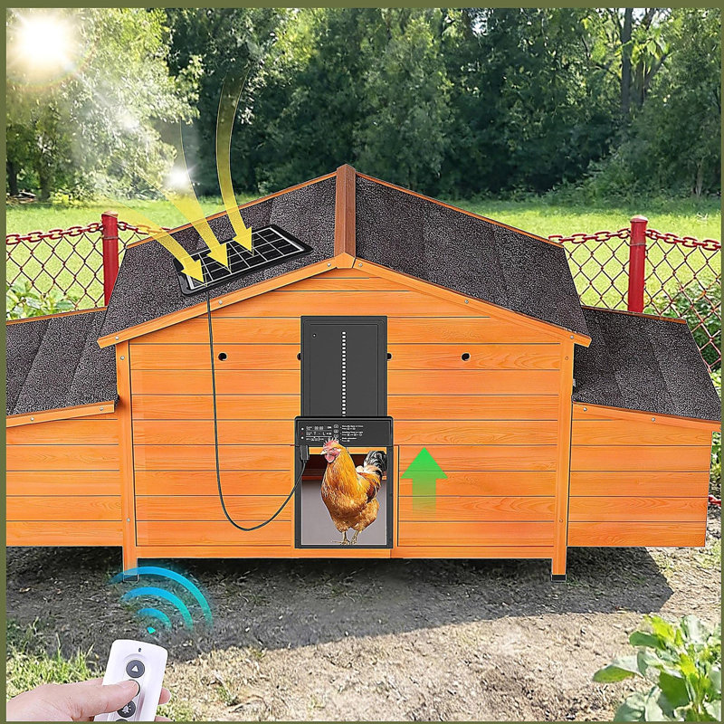 Poulailler automatique avec porte à énergie solaire, conception résistante aux intempéries, ventilée, avec 2 boîtes de nidification, minuterie et capteur de lumière - Poulailler d'extérieur durable avec plateau coulissant pour un nettoyage facile