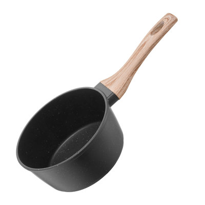 Casserole antiadhésive en aluminium de 1,5 L avec couvercle en verre trempé et poignée amovible, compatible induction, noire