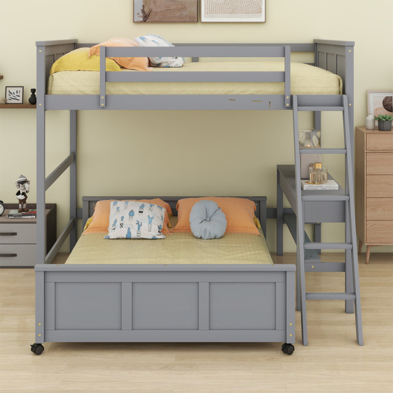 Lit superposé double au-dessus de double avec tiroirs Janea Kids, Gris