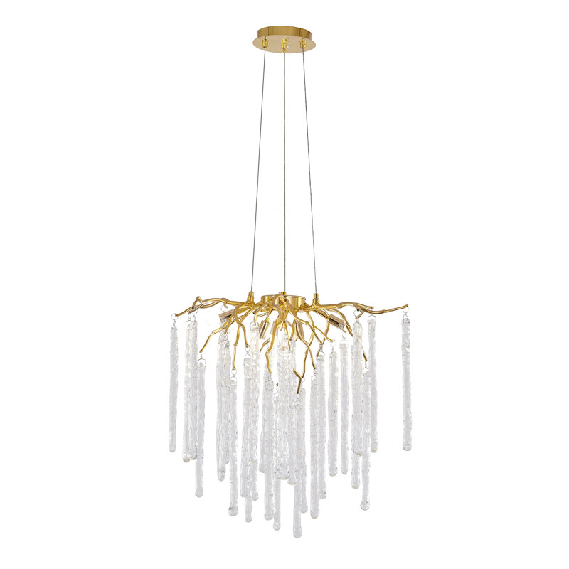 10-Light Gold Aluminum Chandelier With Clear Glass Drops