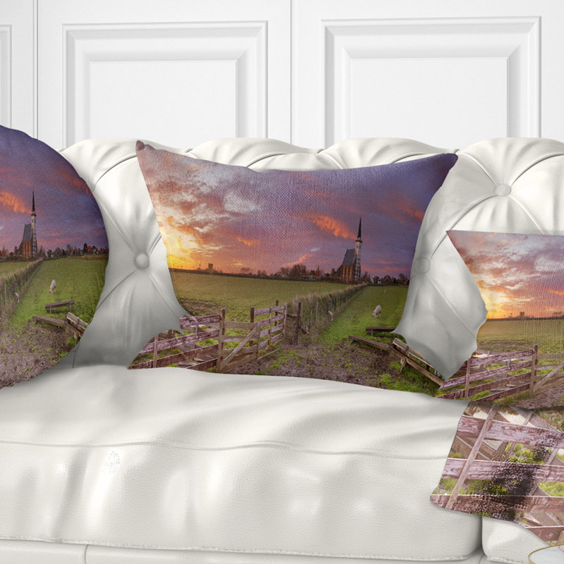 Coussin Schafer Landscape Church of Den Hoorn on Texel Island, 18 po x 18 po, Coussin décoratif