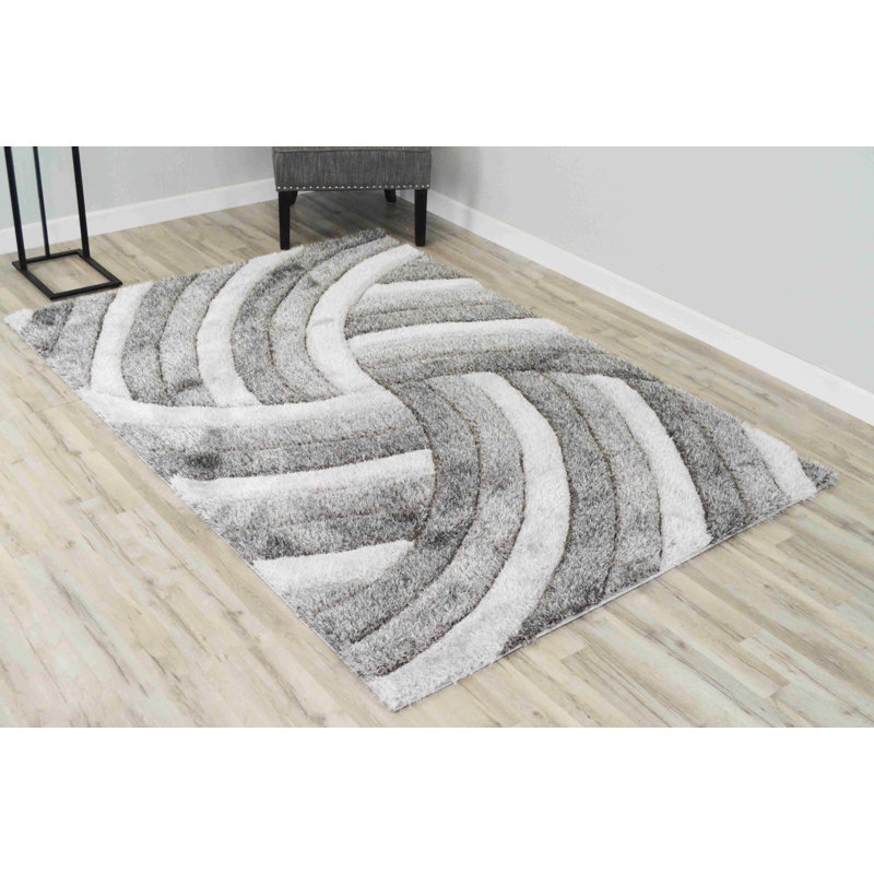 Modern Arriola Shag Abstract Geometric Rug For Living Room Bedroom, Rectangle 3'11" x 5'3"