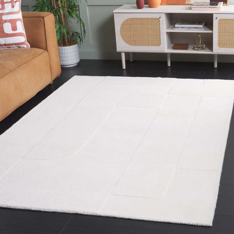 Kyrie Solid Color Hand Loomed Wool/Cotton Area Rug in Ivory, Rectangle 4' x 6'