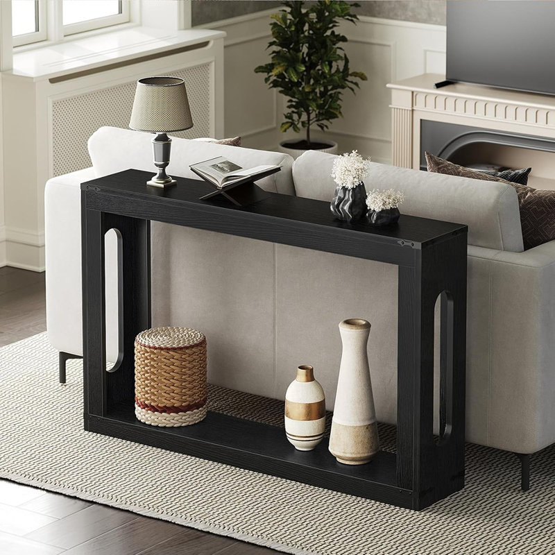 Farmhouse Console Table, 47.2 Inches Wooden Sofa Table, Behind Couch Table With Storage, Industrial Hallway Accent Table For Living Room, Entryway, Hallway, Black CT24BK