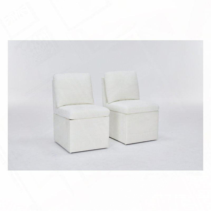 Chaise rembourrée en lin sans accoudoirs, Ivoire ivoire
