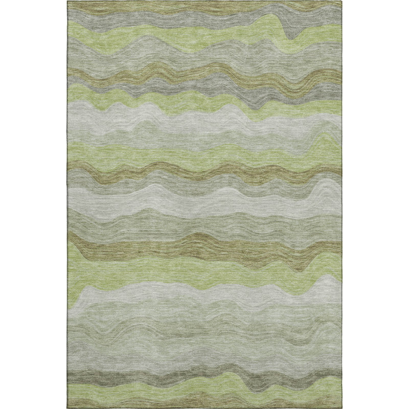 Premium Machine Washable Mayfield AMF2397 Striped Rug, Aloe, 9' x 12'