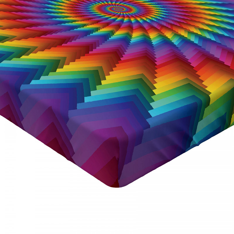 Trippy Vibrating Rainbow Spiral Abstract Microfibre Jersey Knit Fitted Sheet, European Single (90 x 200cm)