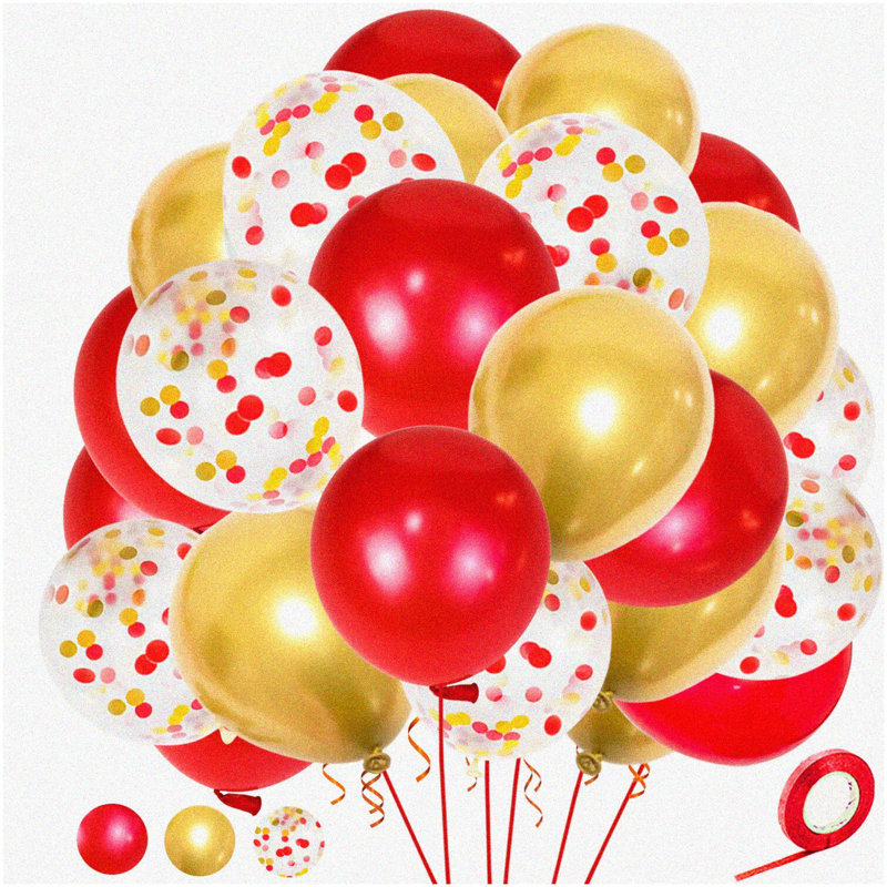 50 Count Latex Balloon Bundle in Red and Gold