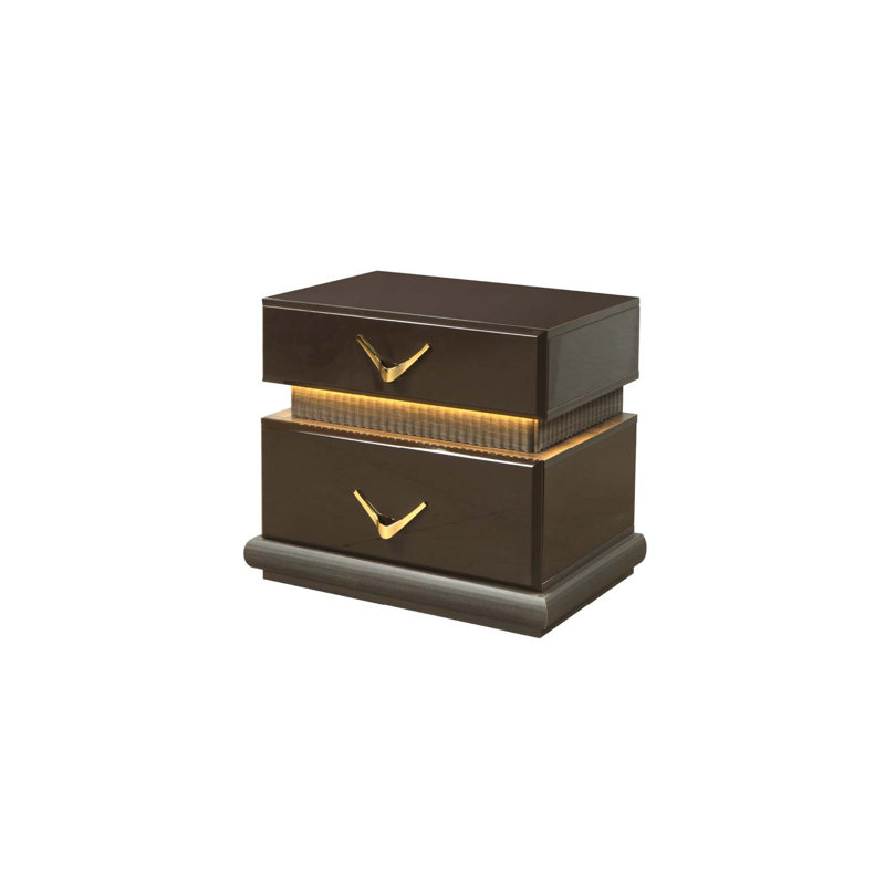 Table de chevet à 2 tiroirs de style moderne avec lumières DEL intégrées et fabrication en bois durable pour un rangement élégant au chevet
