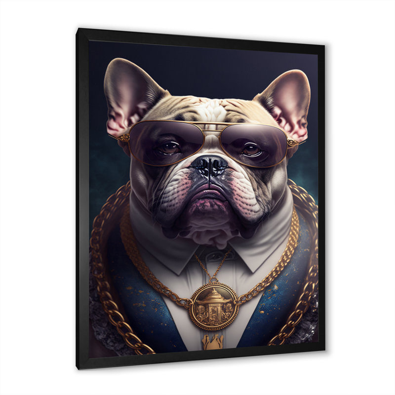 Mafia Frenchie I - reproduction sur toile, Cadre photo noir, H 40 po x l 30 po x P 1,5 po