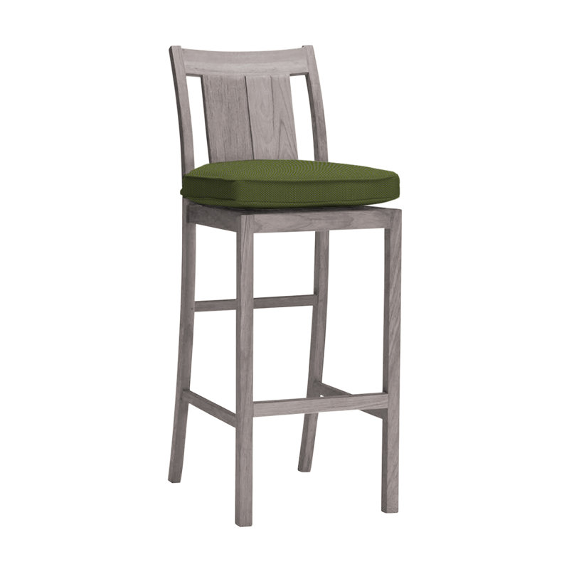 Croquet 30" Patio Bar Stool with Cushion, Oyster Teak, Welt, Bali Pearl