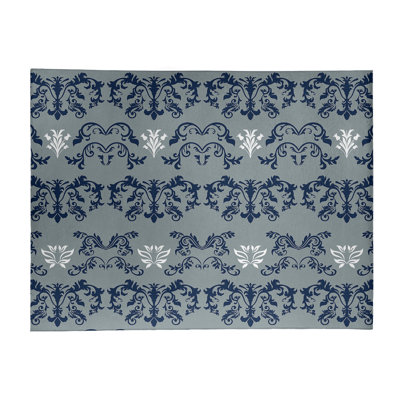 Tapis damassé argent / bleu marine