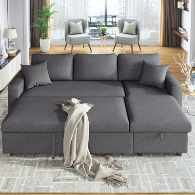 Canapé-lit gris avec rangement, convertible en lit pour un sommeil supplémentaire, faisant face à la droite, taille simple, coussin en mousse haute densité, siège à ressorts hélicoïdaux, accoudoir carré à 3 places, canapé modulaire à dossier rembourré