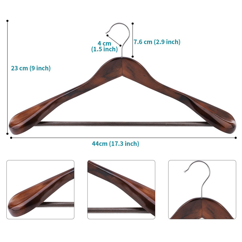 Cintres de costume en bois massif, paquet de 10 (noyer foncé)