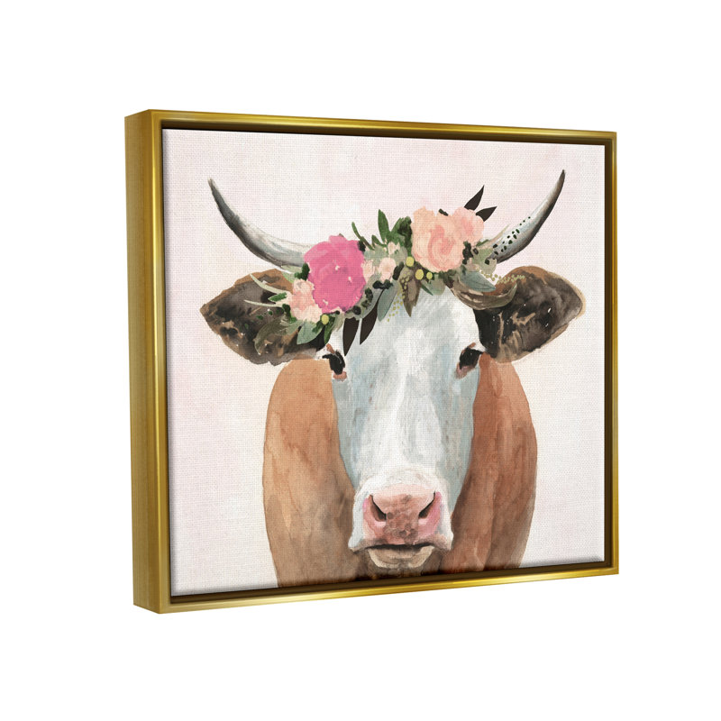 «Spring Spring Flower Farm Cow with Horns», art mural sur toile par Victoria Borges, L 17 po x H 21 po