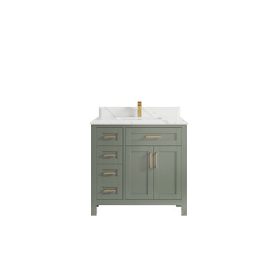 Cambridge 36 In. W X 22 In. D Center Sink Bathroom Vanity In Evergreen With Cove Edge Quartz