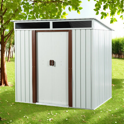 Remise de rangement extérieure en acier galvanisé 6 x 5 pi avec portes coulissantes doubles, panneau de ventilation et fondation