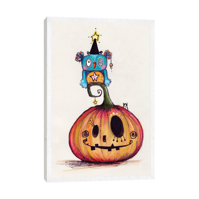 Pumpkin With Quirky Bird by Tamara Laporte - Print on Canvas