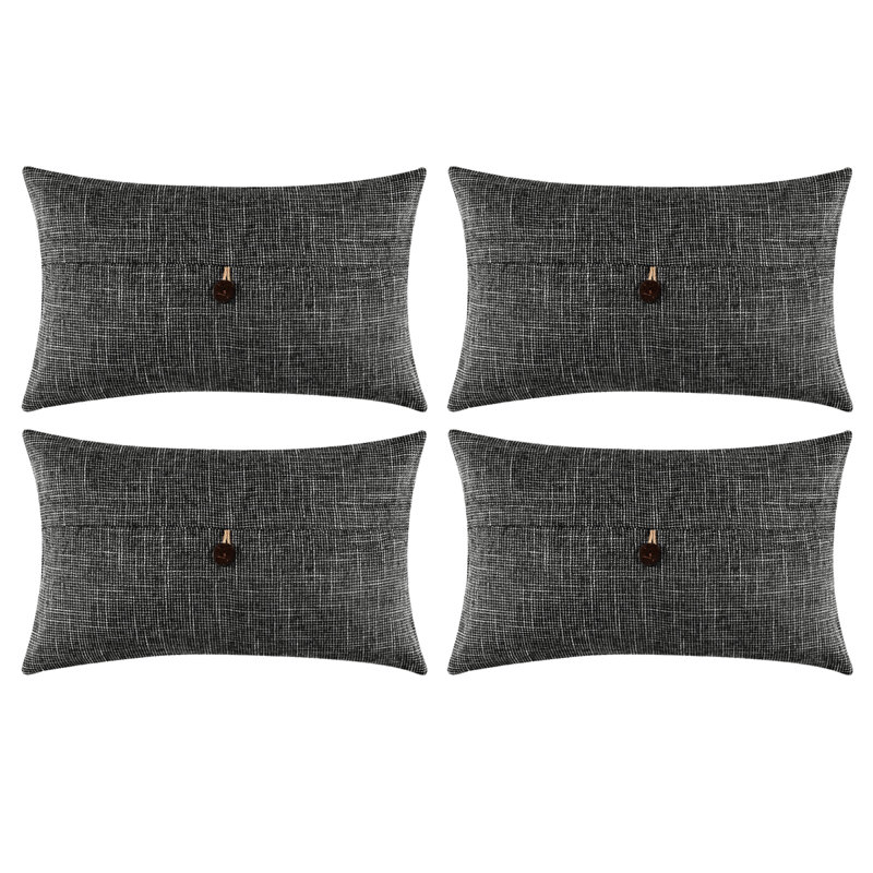 Buttons Cotton Blend Reversible Throw Pillow, Black