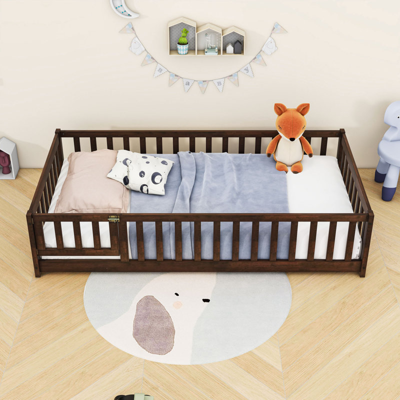 Wood Floor Bed With Fence, Twin, Espresso