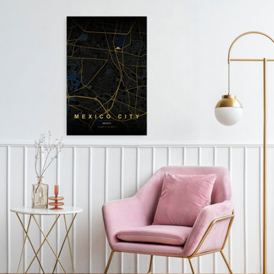 Golden Mexico City Map Abstract Minimalist Modern City Wall Art
