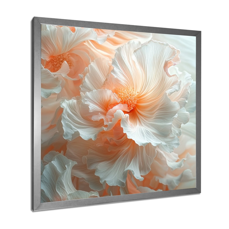 Abstrait fleur, crème, pétale symphonie II - art mural floral abstrait, H 36 po x l 36 po, Argent argent